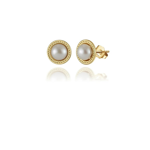 925 Sterling Silver Plated Gold Fashion and Elegant Freshwater Pearl Stud Earrings