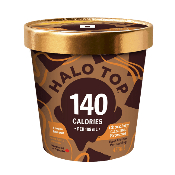 Halo Top Chocolate Caramel Brownie Frozen Dessert, Low Calorie, Low Fat , High Protein, 473 mL Tub, Chocolate Caramel Brownie 473 mL
