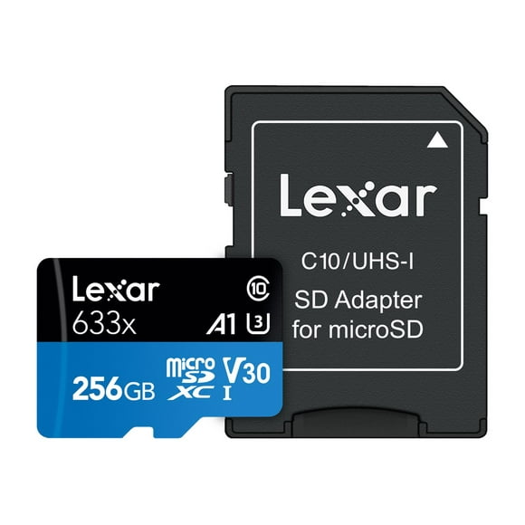 Lexar High-Performance 633x 256GB microSDXC UHS-I Card with SD Adapter, Up To 100MB/s Read, for Smartphones, Tablets, and Action Cameras (LSDMI256BBNL633A)