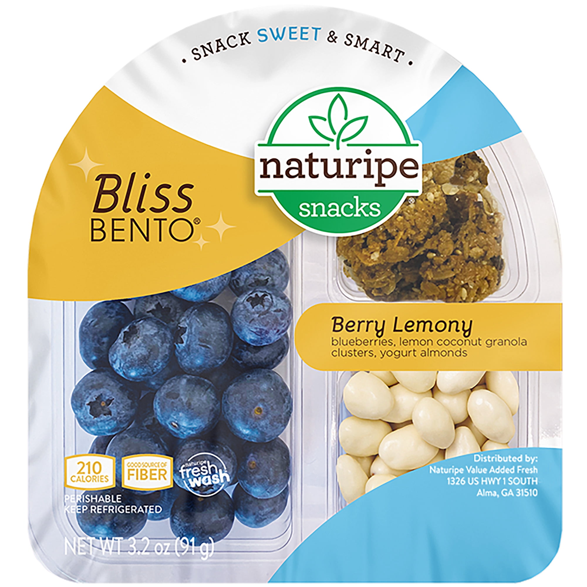 Naturipe Bliss Bento Blueberry Snack Pack with Lemon Coconut Granola, Yogurt Almonds, Ready-to-Eat Fresh Snack, 3.2 oz
