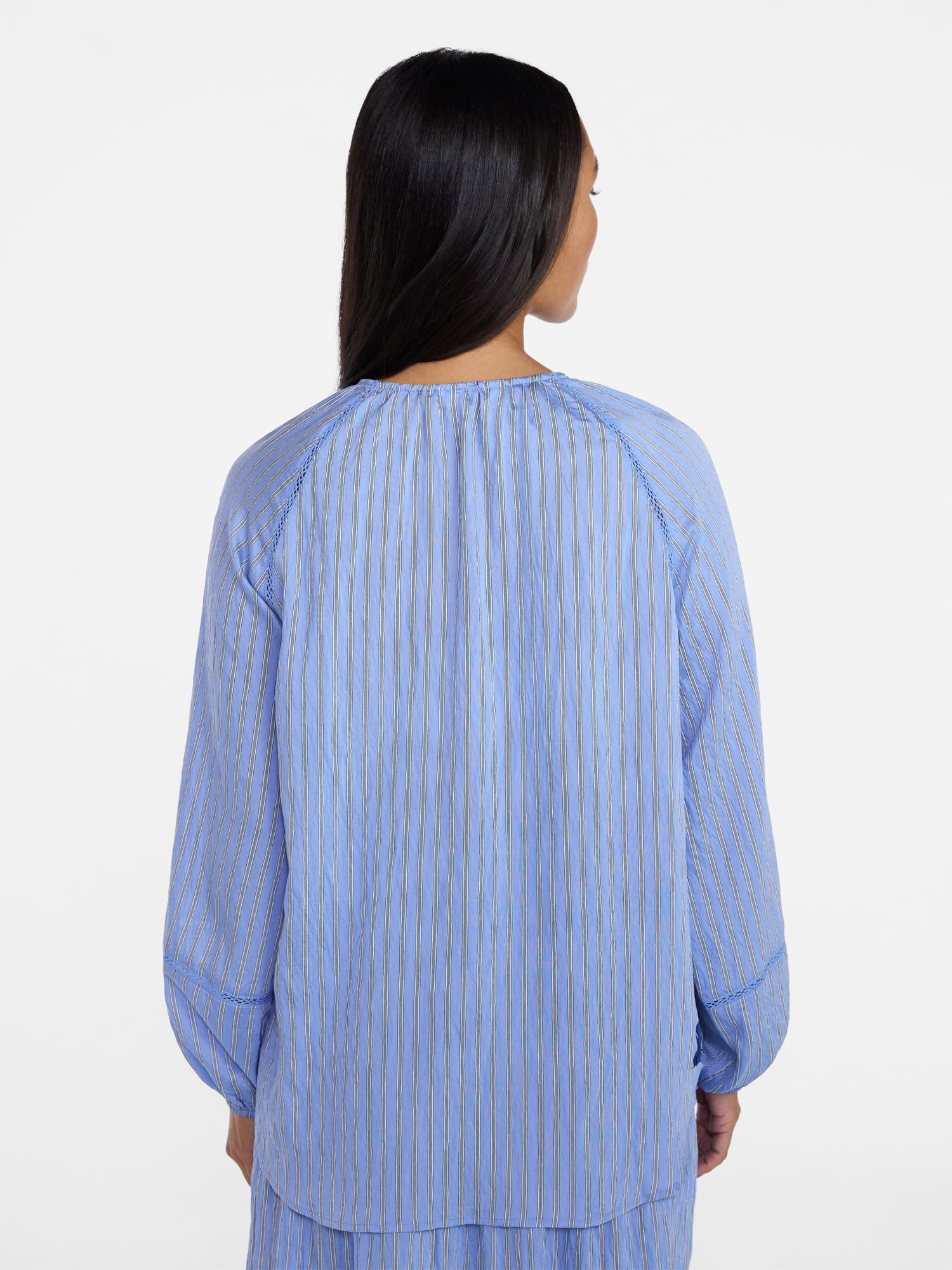 Time and Tru Women's Peasant Blouse with Long Sleeves, Sizes XS-XXXL