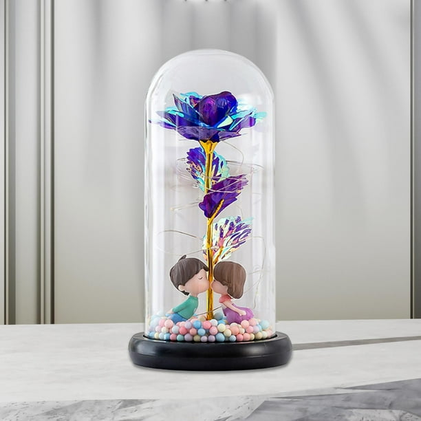 Flores artificiales, con cubierta de vidrio Arreglo lindo eterna Rosa para  aniversario Día de San Valentín Esposa Niñas Mujeres Violeta Macarena
