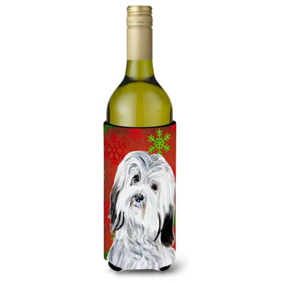 Havanese Red Snowflakes Holiday Wine Bottle Hugger