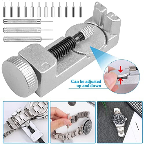 Watch Link Removal Tool Kit,Watch Pin Removal Tool with 12pcs Replacement Pins and 3pcs Pin Punches for Watch Band Remover,Watch Bracelet Sizing,Watch Strap Adjustment and Watch Repair