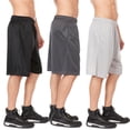 thumbnail image 3 of Essential Elements 3 Pack: Mens Active Athletic Workout Gym Open Mesh Shorts with Pockets Large, Black, Charcoal Grey, Light Grey, 3 of 4