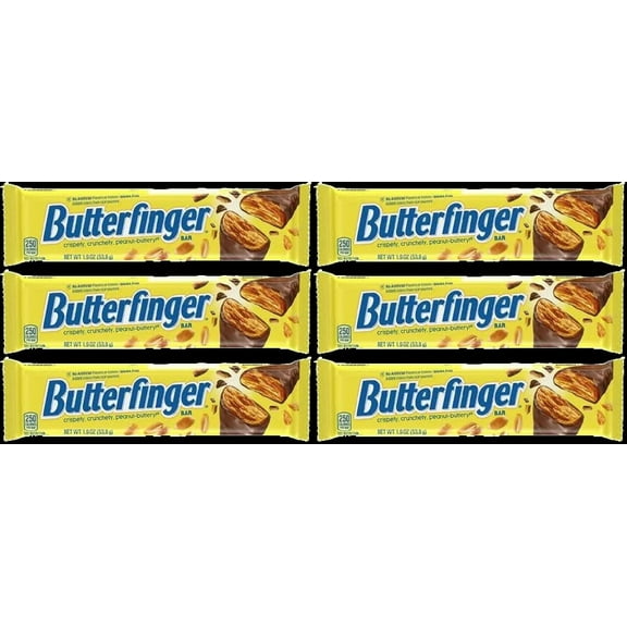 Butterfinger, Bulk 6 Pack, Chocolatey, Peanut-Buttery, Full Size Individually Wrapped Candy Bars, Valentine�s Day Gift, 1.9 oz Each
