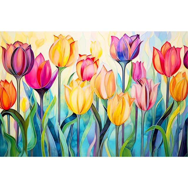 (HQ142) Resina Diamante Serie Flores Campo Tulipán Cristal Diamante 60*40cm