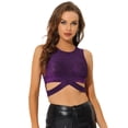 thumbnail image 1 of Camiseta corta sin mangas con cuello redondo y purpurina Allegra K Púrpura S, 1 of 4