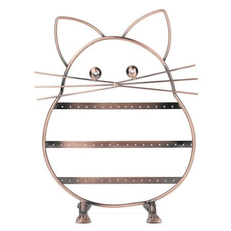 Jewelry Display Kitten Cat Copper Stand, Earring Necklace Holder Organizer Hanging Display Storage Rack Tree(Bronze)