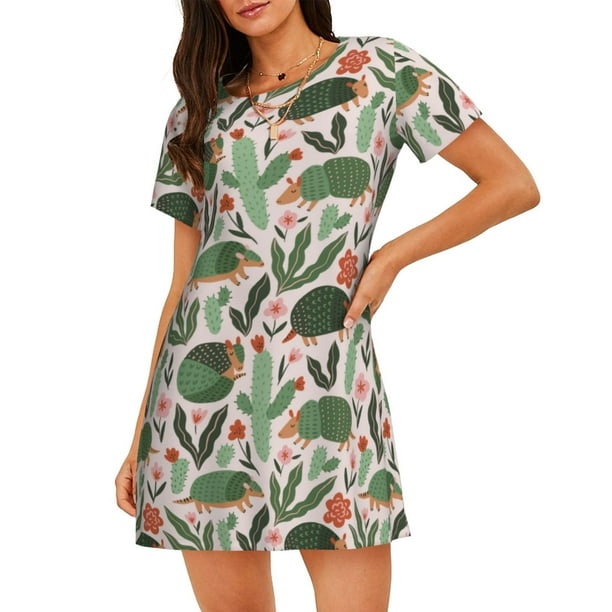 Fotbe Armadillo Bata de Dormir para Mujer con Estampado, Camisón de Algodón de Manga Corta, Ropa de Dormir Casual