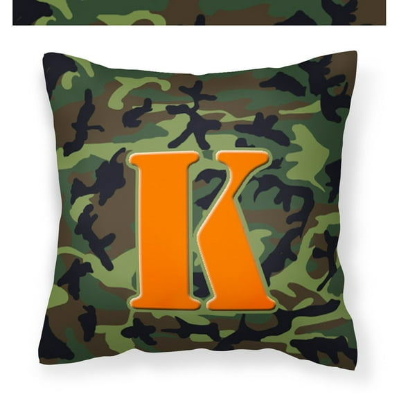 Letter K Monogram - Camo Green Fabric Decorative Pillow