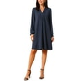 thumbnail image 4 of INSPIRE CHIC Women's Casual Knee Length Dress Long Sleeve V Neck Pleated Flowy Loose Shirt Dress S Dark Blue, 4 of 6