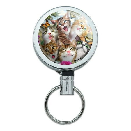 Cats and Butterflies Selfie Heavy Duty Metal Retractable Reel ID Badge Key Card Tag Holder with Belt (Best Id Card Holder)