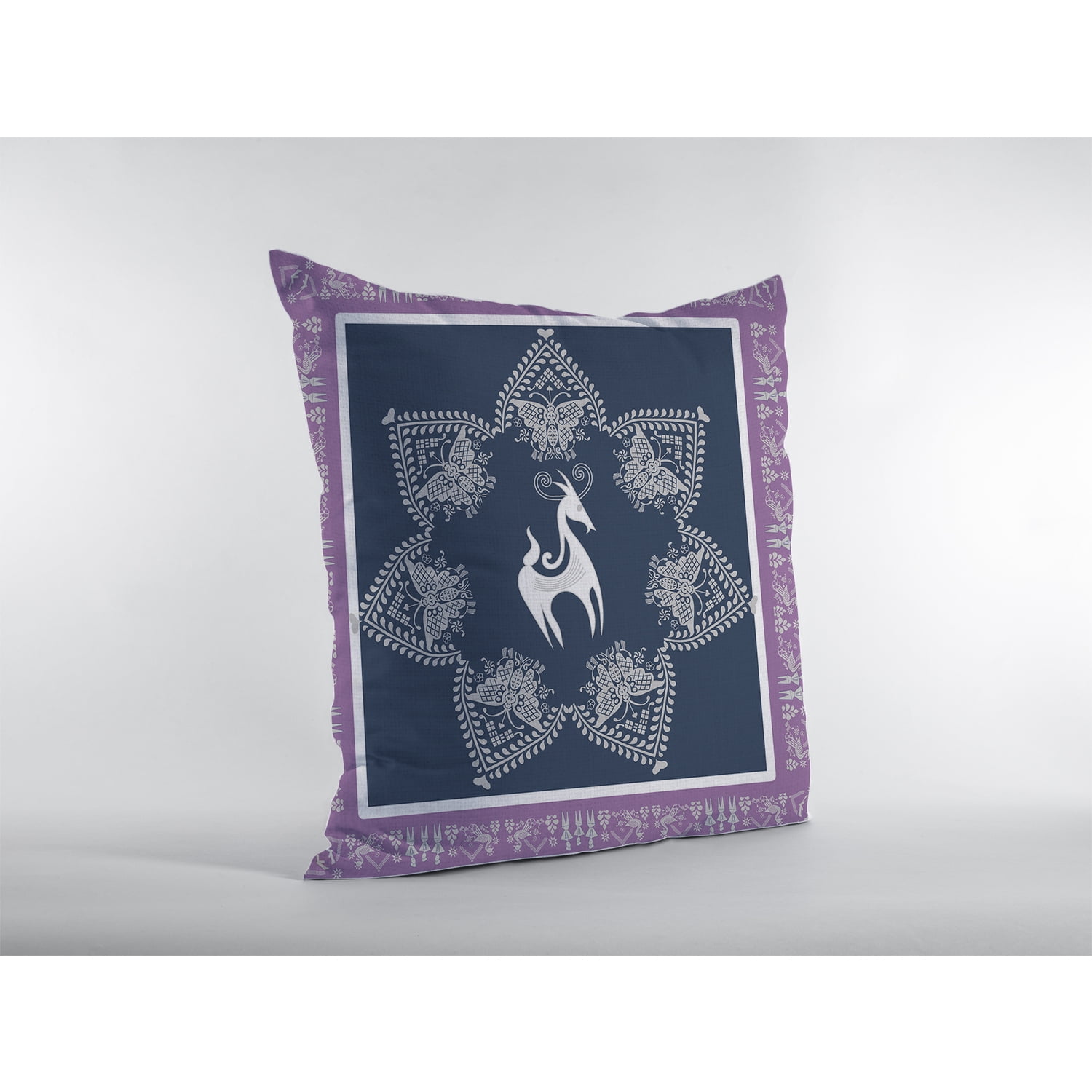 Clover Leaf Floral Indoor/Outdoor Fabric Pillow in Blue Purple Peach 16x16