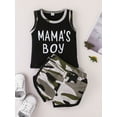 thumbnail image 2 of Bagilaanoe 2Pcs Baby Boy Summer Outfit Sets Sleevless Daddy's/Mama's Boy Vest Tops + Camouflage Shorts for 0-24 Months, 2 of 9