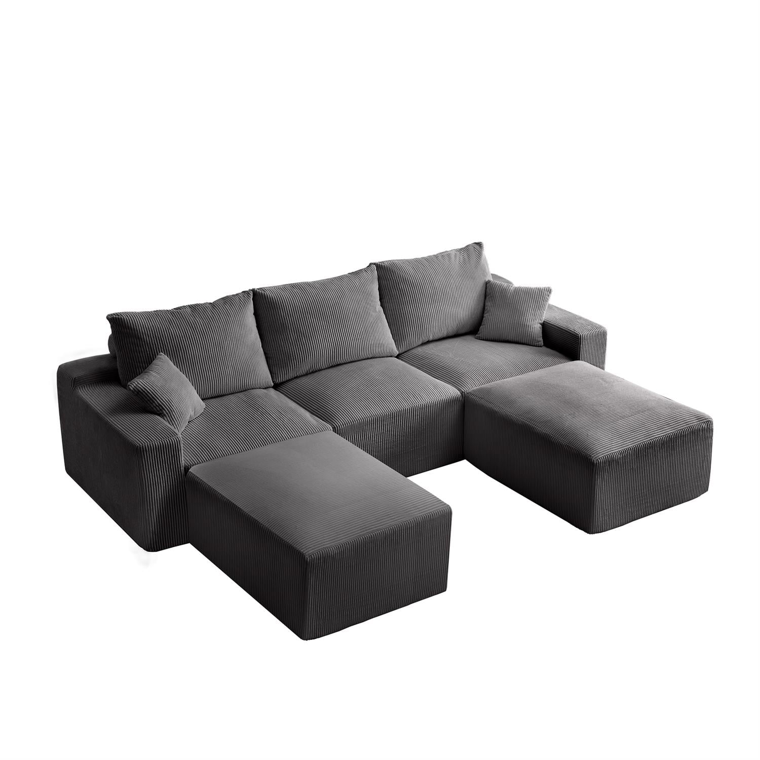 Demi Bonn 110" Ultra-Soft L-Shaped Sectional Sofa, Full-Compression 3-Seater Cloud Couch with 2 Chaise, Modular Deep Seat, No Assembly Required, Gray