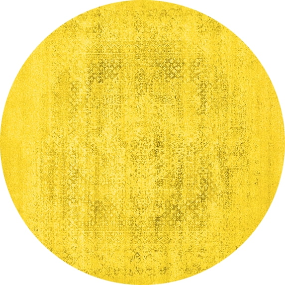 Ahgly Company Indoor Round Oriental Yellow Industrial Area Rugs, 7' Round