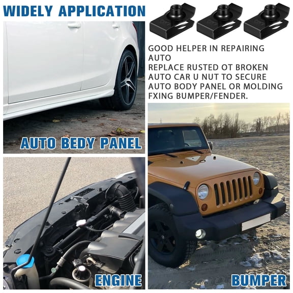 MIPCASE 20Pcs U Shaped Nut Clip Fasteners Metal Hardware for Automotive Body Panel and Bumper Black