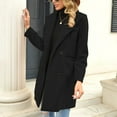 thumbnail image 3 of Women Overcoat Double Breasted Turn Down Collar Notched Neckline Fashionable Pockets Overcoat Black XL, 3 of 5