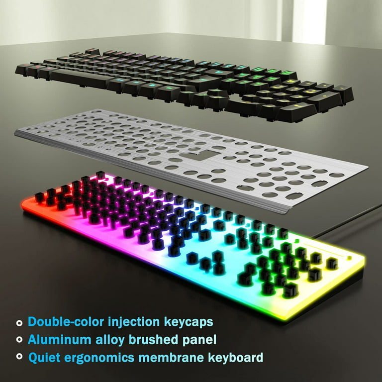  MageGee Gaming Keyboard and Mouse Combo, True RGB Backlit  Membrane Office Keyboard, 104 Keys Metal Panel USB Quiet Wired Keyboard for  Windows Laptop PC - Black : Video Games