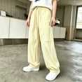 thumbnail image 6 of Afuyipoi Boys Girls Casual Pants Size 1-17 Elastic Waist Drawstring Wide Leg with Pockets Solid Color Everyday Playwear Trousers Yellow Size 2T, 6 of 9