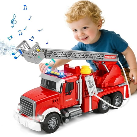 UUSUOO Truck Toys for Boys 3-6 Years,15" Large Fire Truck Toy,Friction Powered Fire Rescue Truck Vehicle Toys with Lights & Sirens Sounds & Ladder,Christmas Birthday Gifts for Boys Girls 5 6 7  ,Red