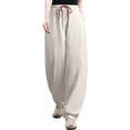 thumbnail image 2 of IDALL Linen Pants Women Wide Leg Pants Woman Women Casual Cotton Linen Baggy Pants With Elastic Waist Relax Fit Trouser Lounge Pants Women Summer Pants Beige L, 2 of 3