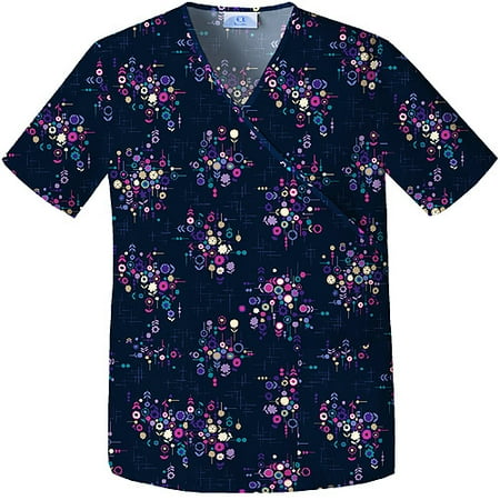 Women's Mock Wrap Hopscotch Floral Print Scrub Top