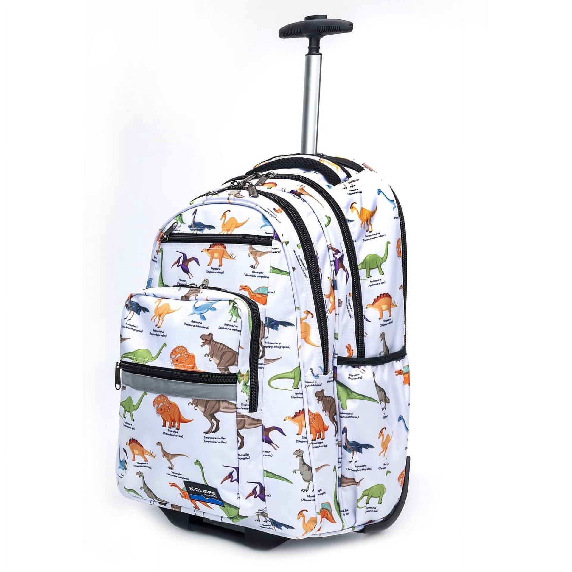 K-Cliffs Unisex 18" Dinosaur Heavy Duty Rolling School Backpack, Teen-Adult