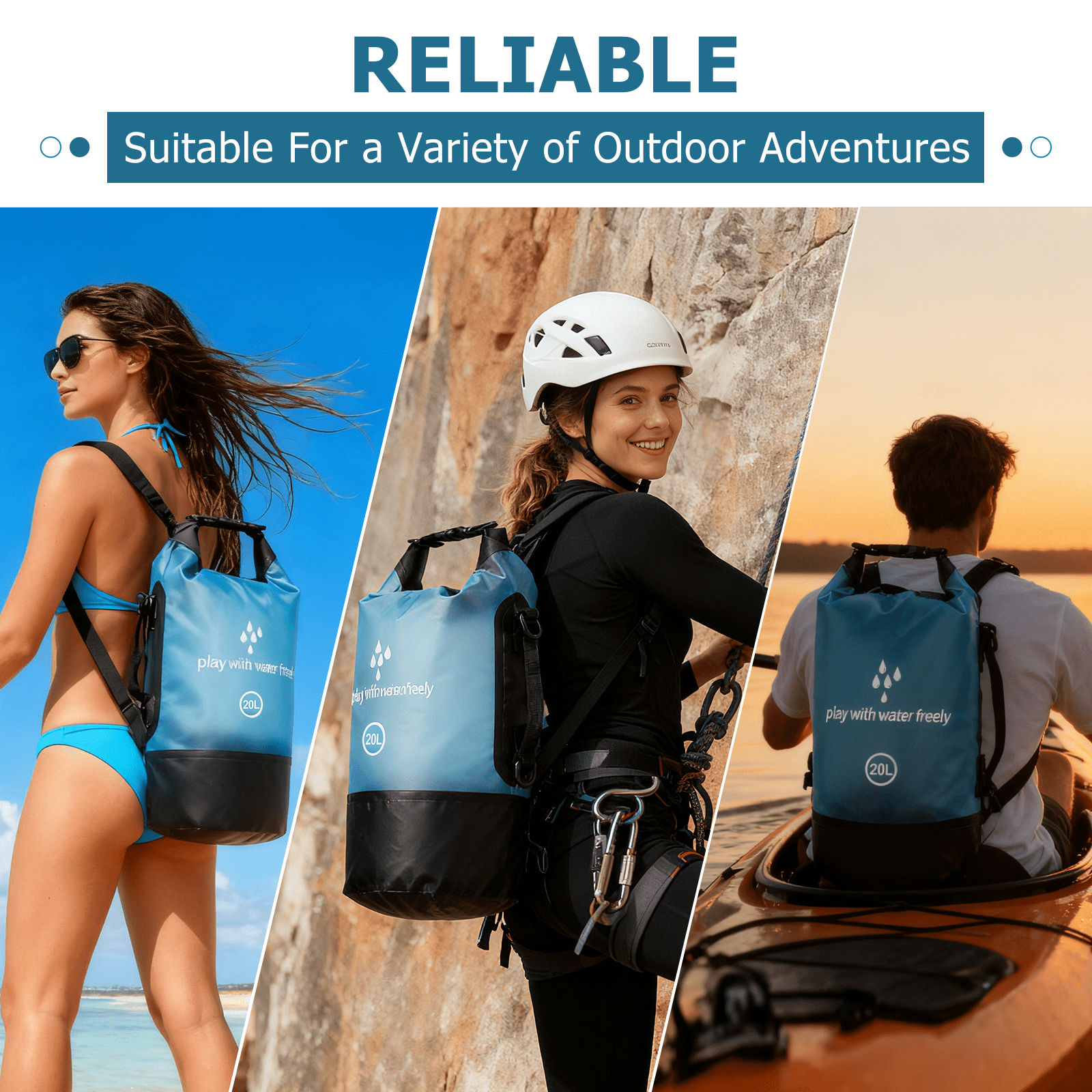 GPED Dry Bags Waterproof, 20L Roll Top Dry Bag for Kayak, Double Straps Dry Storage Bag Backpack Sack with Waterproof Fanny Pack for Swimming Boating Kayaking Board Beach Accessories