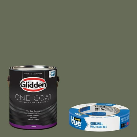 Glidden One Coat, Interior Paint + Primer, All About Olive, Semi-gloss Finish, Quart with ScotchBlue Painters Tape Original Multi-Use, .94in x 60yd(24mm x 54,8m