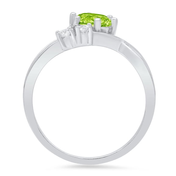 0.87 ct Round Cut Natural Peridot Three-Stone Engagement Ring for Women in 18K White Gold