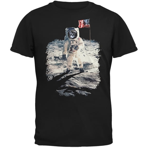 Cat Moon Landing Black Adult T-Shirt - 2X-Large