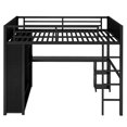 thumbnail image 5 of Queen Size Loft Bed with Desk and Wardrobe, Heavy Duty Metal Loft Bed with Hanging Rod and Open Storage Shelves, Game Loft Bed with Guardrail and Ladder for Adults Teens, Black, 5 of 9