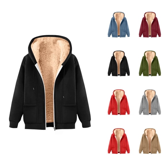 Heavyweight Zip Up Hoodie for Women 2026 Fashion Winter Long Sleeve Basic Hooded Sweatshirt with Pockets Jacket Coat