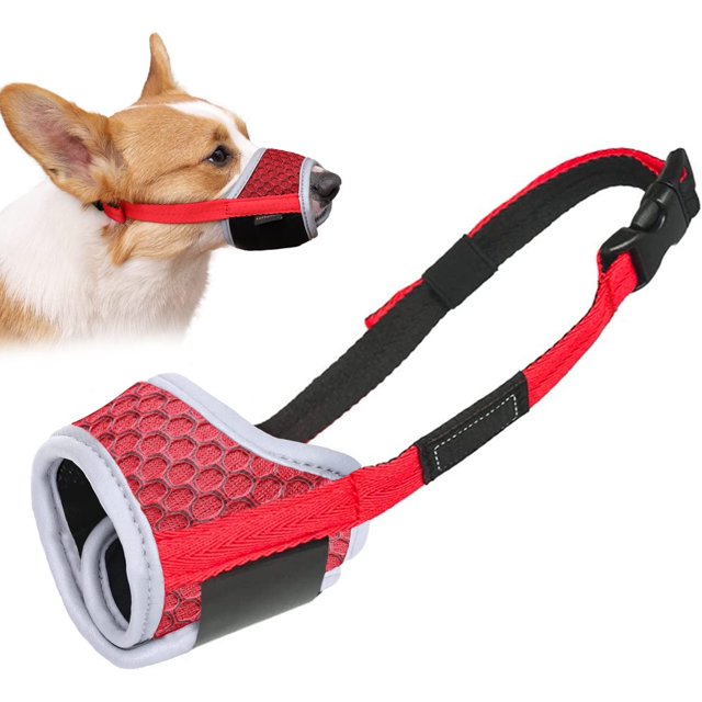 GFDYREE Dog Muzzle Anti Biting Barking and Chewing with Comfortable Mesh Soft Fabric and Adjustable Strap, Suitable for Small, Medium and Large Dogs(Red(3D Mesh),XS)