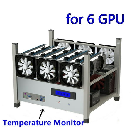 Aluminum 6 GPU Stackable Open Air Mining Case Computer ETH BTC Ethereum Miner Frame Rig Lot + Aluminum 6x Cooling Fan Temp Monitor System Good Heat