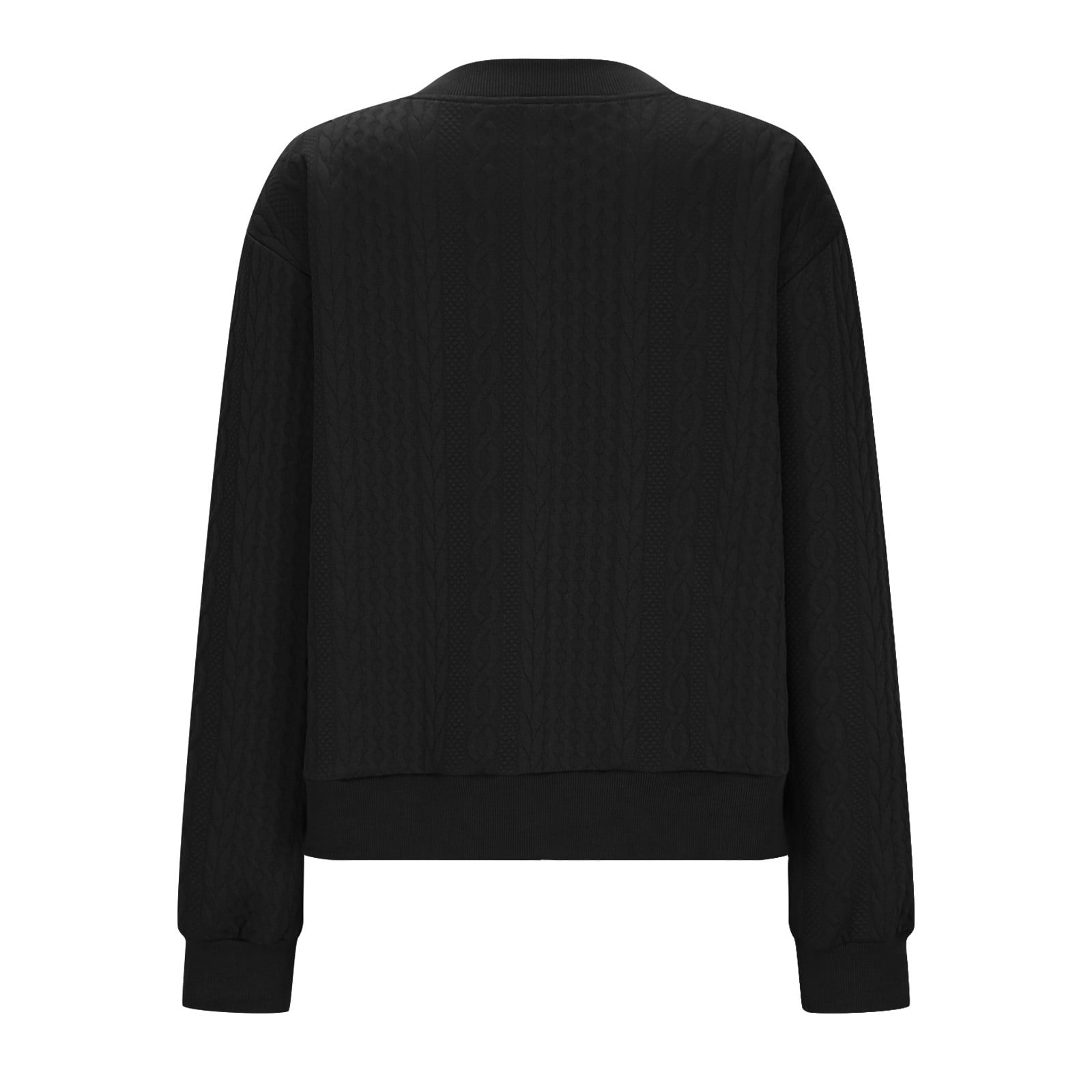 Fartey Women's Zip Up Cardigan Sweater Knit Cable Long Sleeve Jackets Soft Comfy Crewneck Casual Cardigans Fashion Simple Solid Color Coat Black L