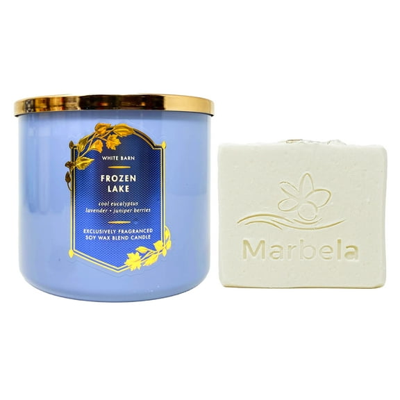Bath & Body Works Frozen Lake 3-Wick Scented Candle with a Marbela Natural Oats Bar Soap