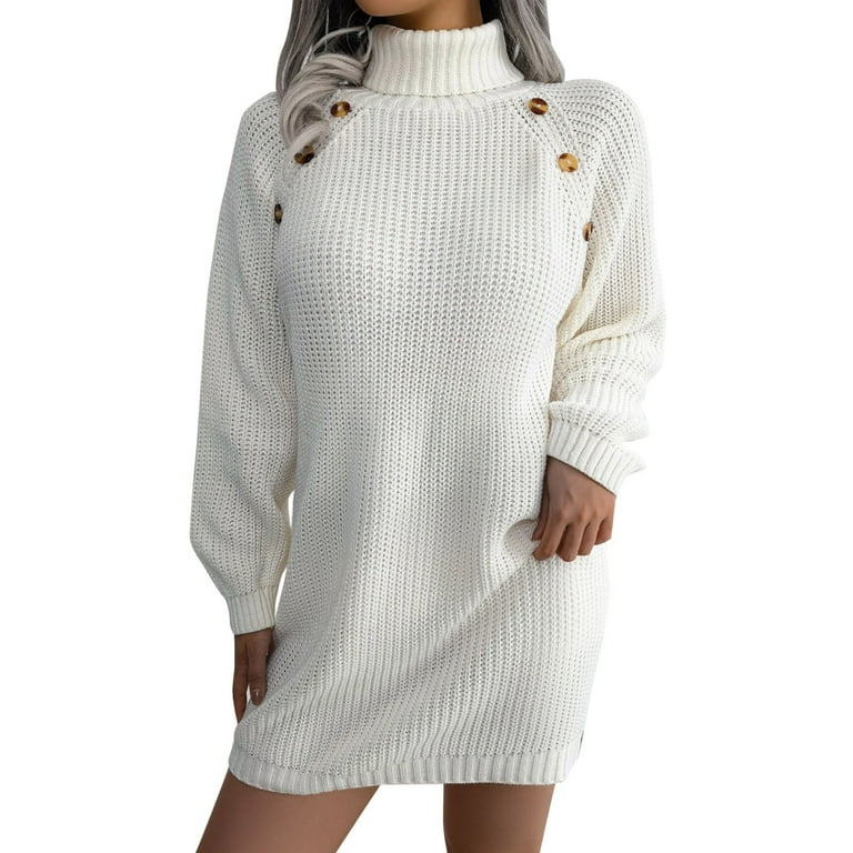 Womens Fashion Casual Long Sleeve Solid Knit Turtleneck Long Puff Sleeve  Ribbed Knit Short Dress Sweater Long Sleeve Short Dresses Sweater Dress for  Women Long Sleeve Dresses for Women Extra Small -