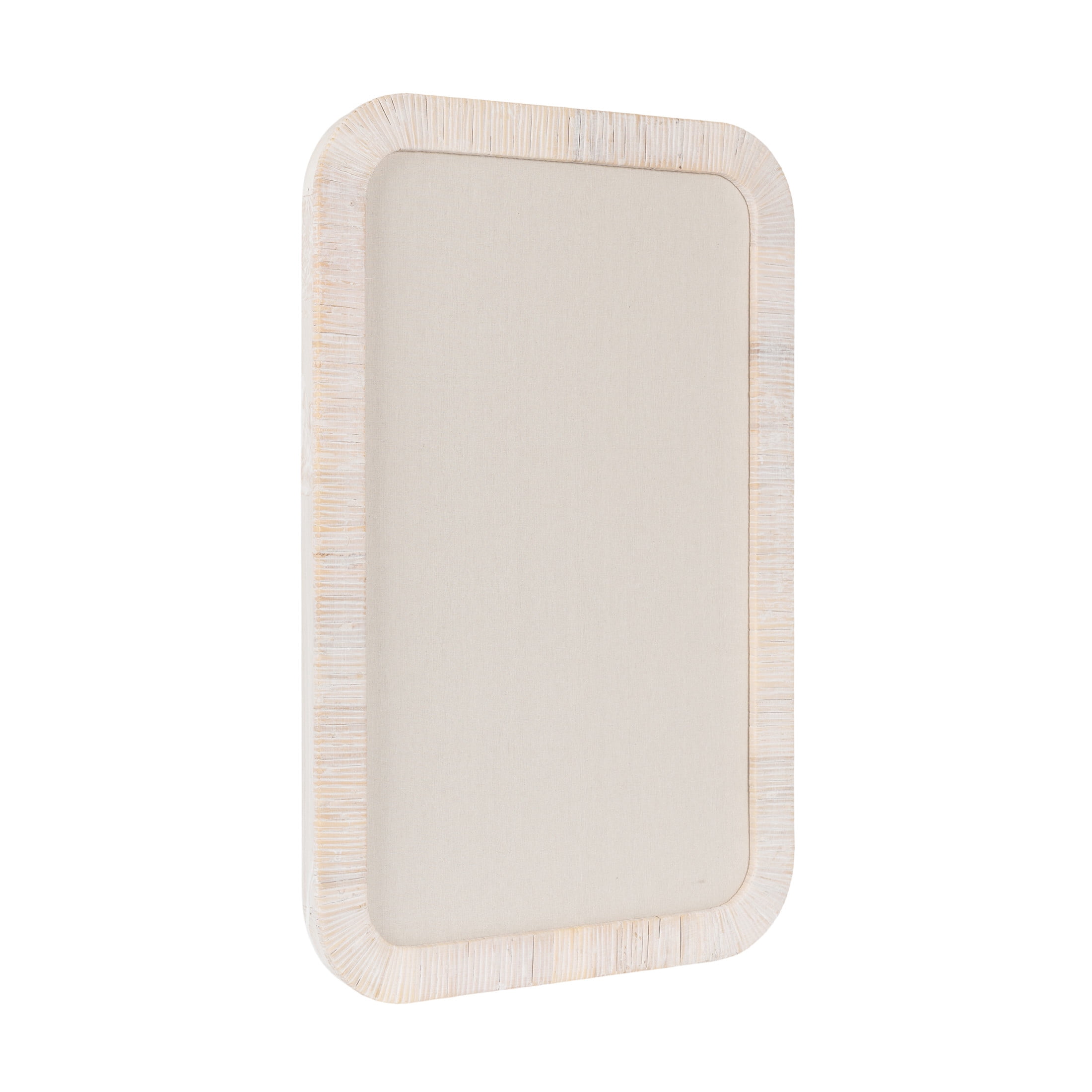 Kate and Laurel Rahfy Modern Rattan Framed Wall Pinboard, 20 x 30, White, Boho Rounded Rectangle Bulletin Board for Use as Dorm Room Decor or Vision Board