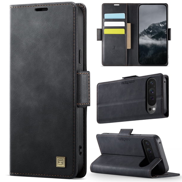 Autspace Funda para Teléfono for Google Pixel 9 con Billetera Magnética de 6,3 Pulgadas, Funda Protectora de Cuero con Función de Tarjetero, Funda con Tapa a Prueba de Golpes, Negro
