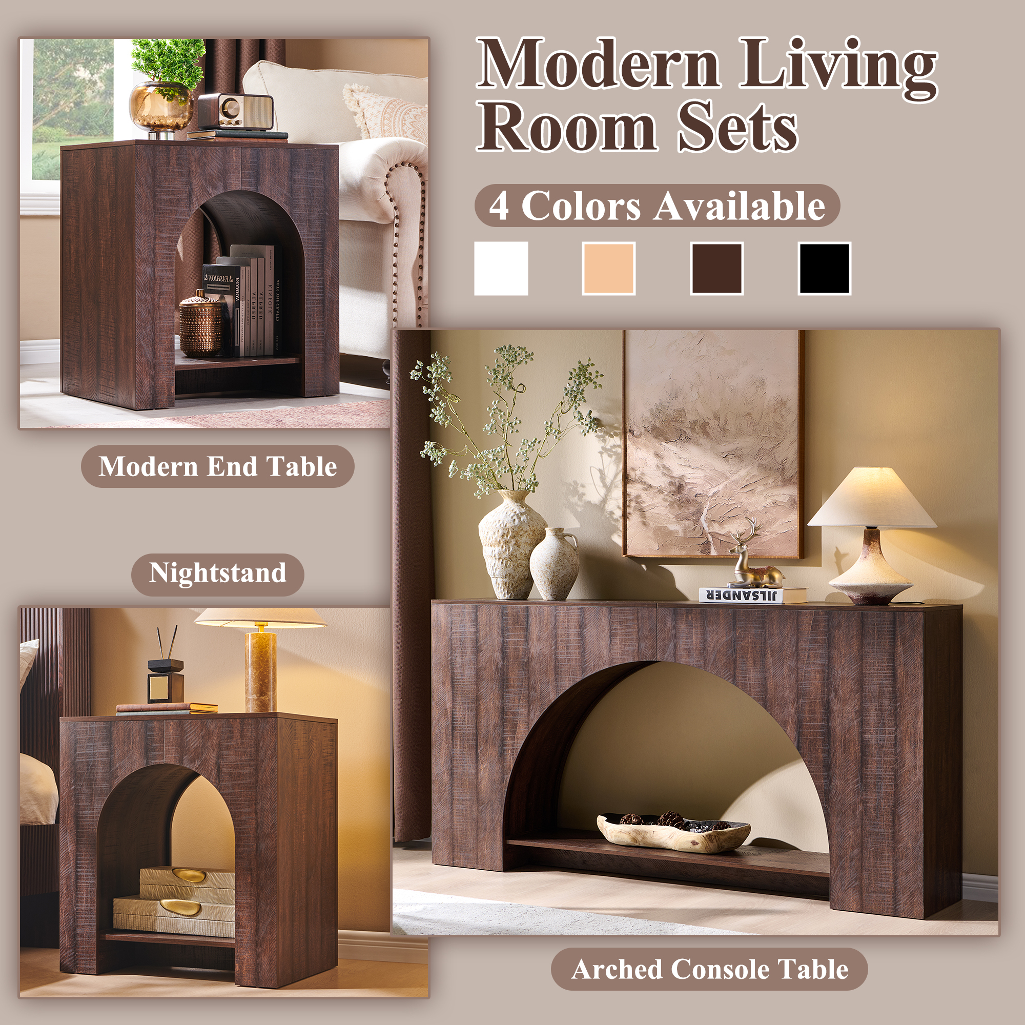 SinCiDo Modern Arched Nightstand with Charging Station, Bedside Table with Open Shelf Storage for Bedroom, Living Room