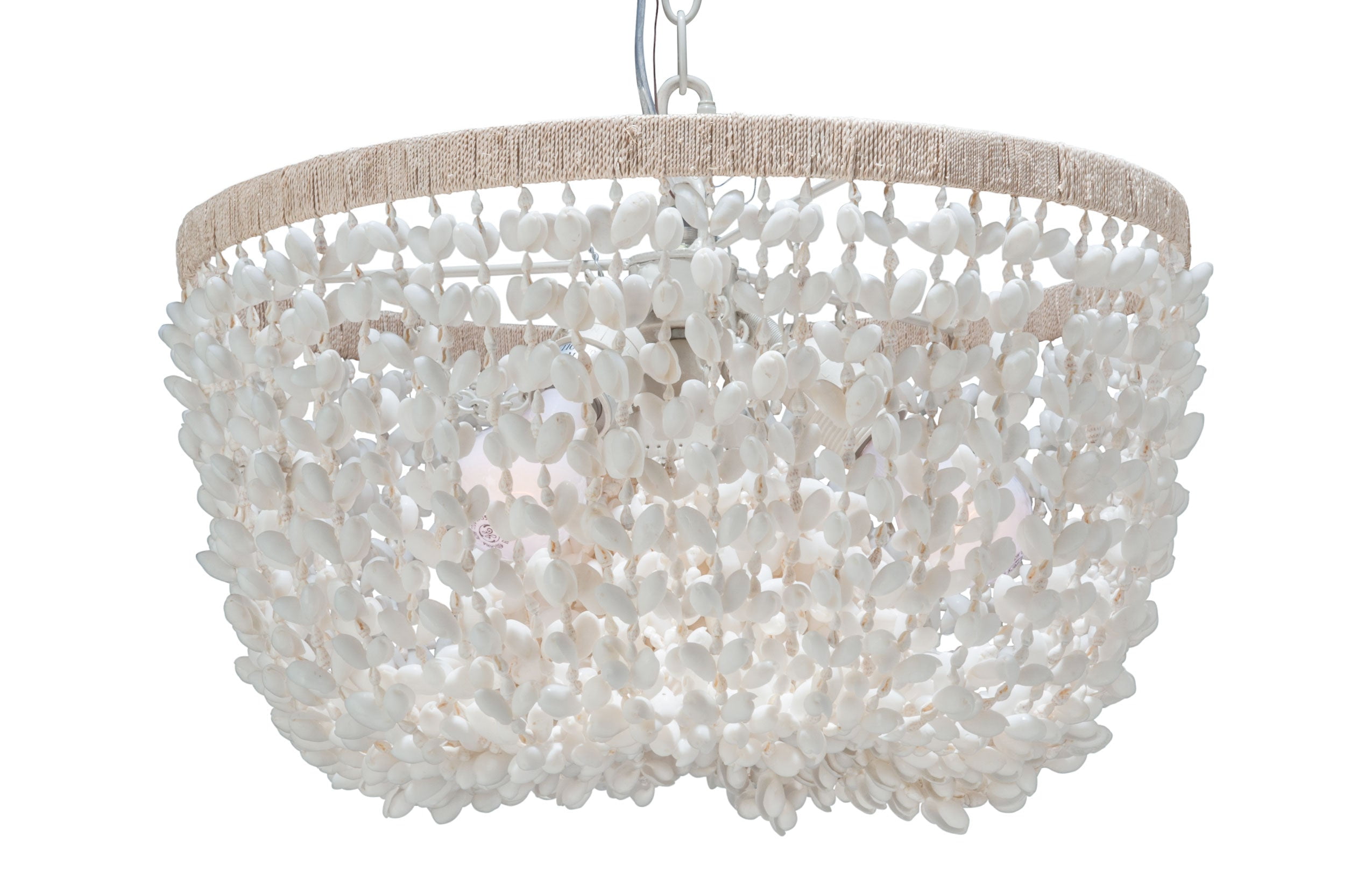 Kouboo Inverted Pendant Lamp in Bubble Seashell, Chandelier for Dining Room, Beach Seashell Light Fixture, Small, White