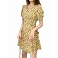 thumbnail image 3 of Women'S Summer Sundress: Floral Short Sleeve V-Neck Wrap A-Line Midi Dress Yellow XXL, 3 of 8