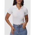 thumbnail image 3 of Women's Short Sleeve V Neck T Shirts Summer Knit Slim Fitted Basic Solid Color Tee Tops, 3 of 6