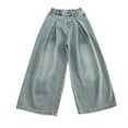 thumbnail image 4 of XQYLOS Teen Girls High Waist Button Fly Baggy Jeans Wide Leg Loose Fit Y2K Streetwear Denim Pants 𝖲tretch Comfort with Functional Pockets, 4 of 9