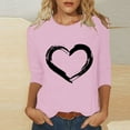 thumbnail image 2 of Lenpel Women's 3/4 Sleeve Shirts Plus Size Crew Neck Heart Print Loose Casual Tee Tops Spring Summer Blouses, 2 of 4