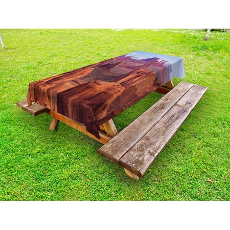 

Canyon Outdoor Tablecloth View of Deep Canyon with Different Scaled Length Red Rocks Discovery Artwork Theme Decorative Washable Fabric Picnic Tablecloth 58 X 104 Inches Brown Blue by Ambesonne