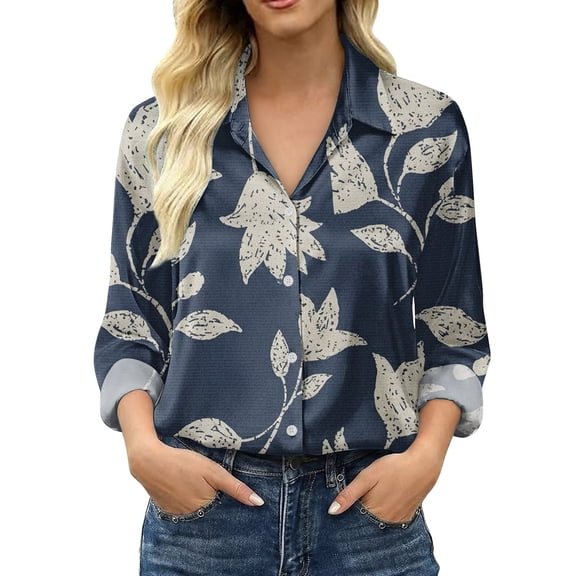 Womens Tops Satin Shirt Retro Floral Print Casual Long Sleeve Tops Blouses for Women Dressy Casual